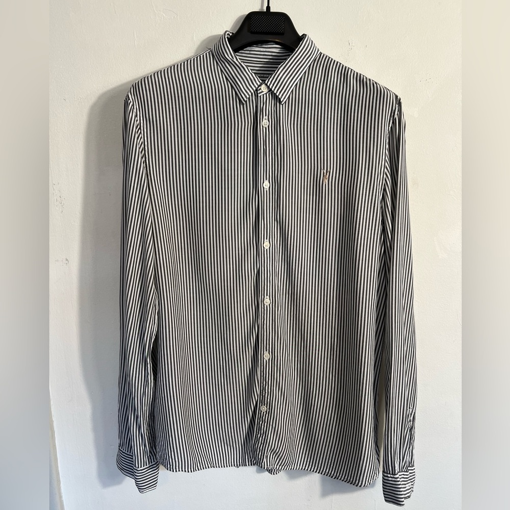 All Saints extra long striped long sleeve button down